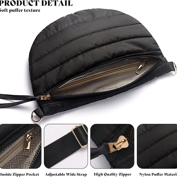 Compact Quilted Puffer Purse with Gold Accents - Women’s Versatile Accessory - Picture 3 of 6